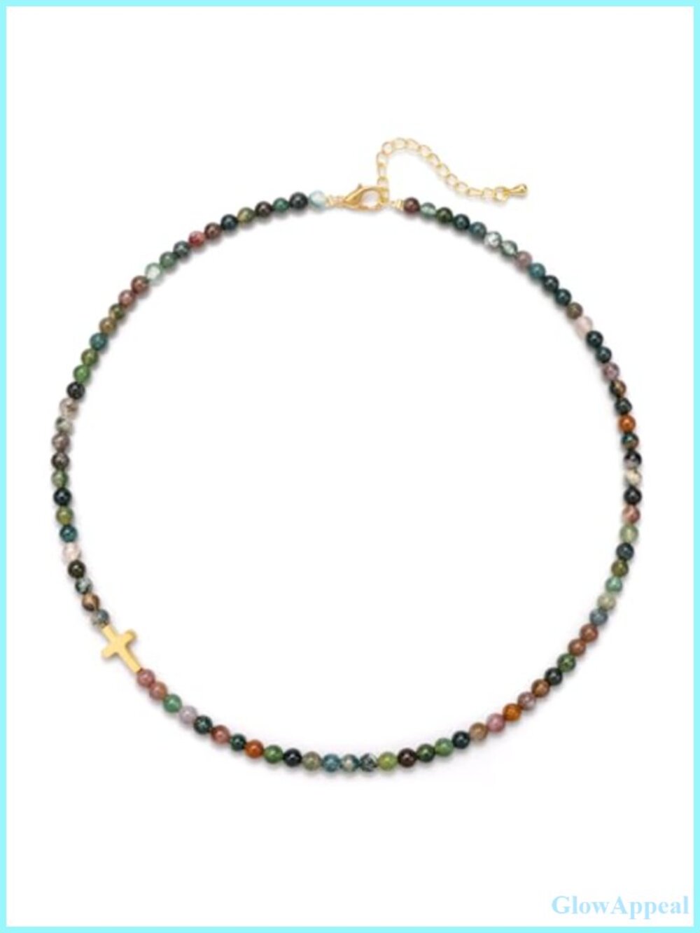 Handmade Stone Beaded Choker Necklace 18K Gold-Plated Cross Charm Adjustable